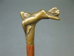 Holz Gehstock Bronze Griff Akt Dame Spazierstock 88cm Sammlerstock Jugendstil - Bild 1 von 10