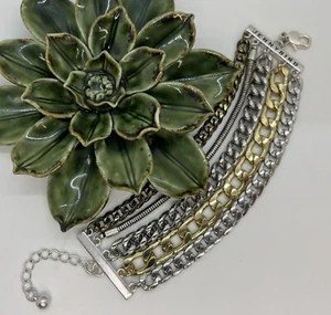 Jenny Vogel Austin breites Armband gemischte Metalle geschichtete Ketten UVP 135 $ - Bild 1 von 10