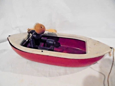 Vtg Woodette Coast Guard Pressed Steel Wood Figure Toy Rowboat PARTS or REPAIR - Image 1 of 4
