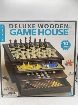 Classic Games Deluxe Wooden Game House 10 Games Chess/Mancala/Parchisi And More - Image 1 of 4