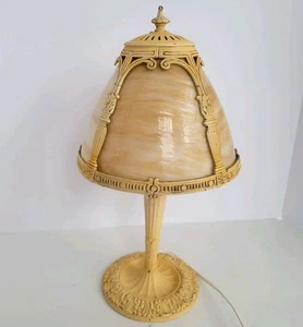Antique Edward Miller Slag Glass Boudoir Lamp Edwardian Deco Caramel Works READ - Picture 1 of 24