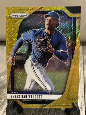 Sebastian Walcott Gold Shimmer #1/7 2025 Panini Prizm #114 Texas Rangers FOTL - Image 1 of 2