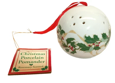 Christmas Porcelain Pomander Rosemary Scent (empty) Potpourri Ball Ornament - Image 1 of 4