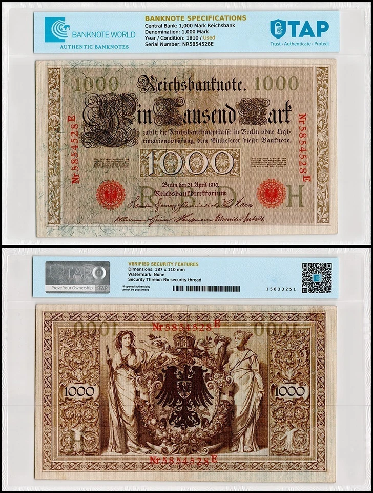 Germany 1000 Mark, 1910, P-44, Used Authenticated - Image 1 of 1