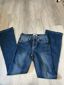 Pantalones de mezclilla para mujer Rue21 azul adolescente talla 2 tiro alto corte bootcut bolsillos mariposa - Imagen 1 de 5