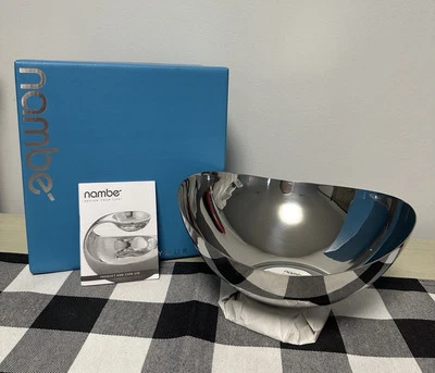 Nambe Pulse Nut Bowl, Stainless Steel and Acacia Wood 8x8x4” MT1190 New - Image 1 of 3