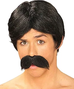 Wig Mustache Man novelty black movie star fancy dress costume props stage actor - Picture 1 of 15