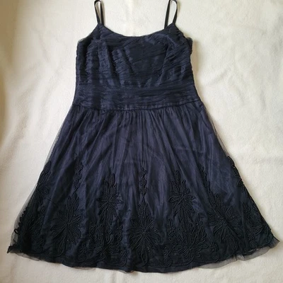 Vestido negro formal Carmen Marc Valvo para mujer talla 14 cuentas bordadas sin mangas Foto 1 de 4