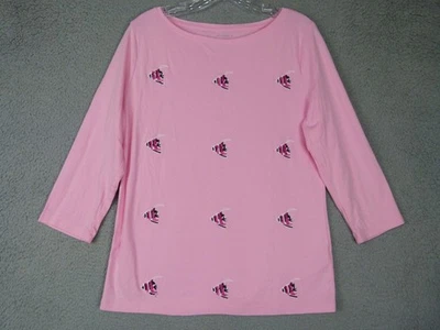 Talbots Womens Size Petite Large Pink Whimsical Angelfish Embroidered Top - Image 1 of 4
