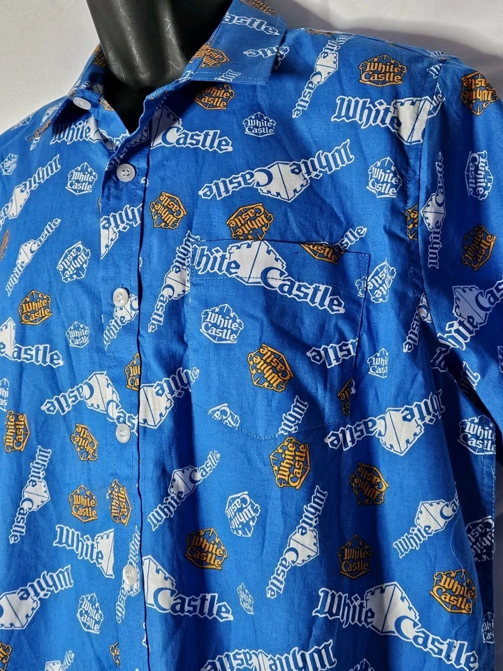 Camisa Polo White Castle Para Hombre Azul Bolsillo Manga Corta Abotonada Talla Mediana Foto 1 de 4