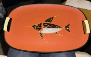 Vintage Enesco Serving Tray Fish Mid Century Modern 18” x 11” Orange - Picture 1 of 7