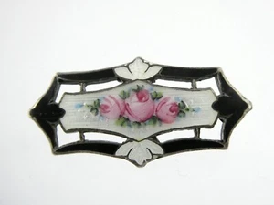 Broche prendedor vintage Frederick Hermann plata esterlina esmalte guilloche rosa 4,2 g - Imagen 1 de 13
