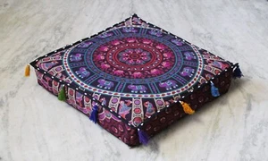 18X4" Indian Pillow Cushion Cover Square Box Floor Cushion Cover Home Decorative - Picture 1 of 5
