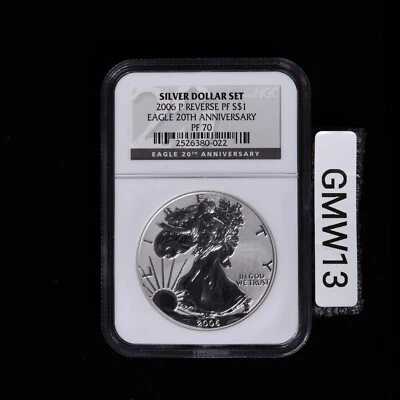2006 P REVERSE PROOF SILVER EAGLE NGC PF70 FROM 20TH ANNIVERSARY SET BLACK LABEL - Image 1 of 2