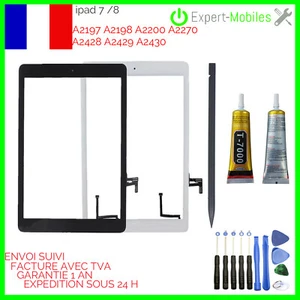 Vitre écran tactile iPad 7 8 + BOUTON HOME MODELE A2197 A2198 A2200 + ADHESIF - Photo 1 sur 4