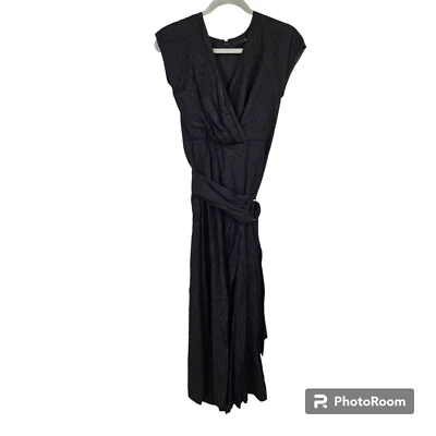 Mono Jay Godfrey Negro Sin Mangas Imitación Envoltura Cinturón Corbata Cintura Pierna Ancha Talla 6 Foto 1 de 4