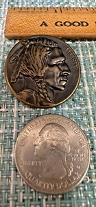 LARGE 1+ INCH INDIAN HEAD COPPER TONE BUTTON METAL SHANK - Picture 1 of 4