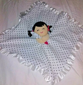 Carter OS Lovey Blankie Girl Polka Dot Black White Pigtails Rattle Satin Trim - Picture 1 of 4