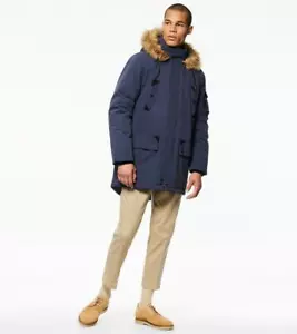 Andrew Marc New York Wilbur Men Olive Navy Hood Faux Fur Parka Jacket Coat $275 - Picture 1 of 4