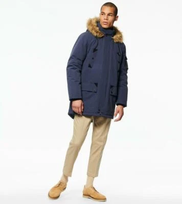 Andrew Marc New York Wilbur Men Olive Navy Hood Faux Fur Parka Jacket Coat $275 - Image 1 of 4