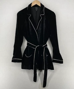 BARNEYS NEW YORK Robe Womens 44 XL Velvet Wrap Tie Belt Long Sleeve Black Italy - Picture 1 of 14