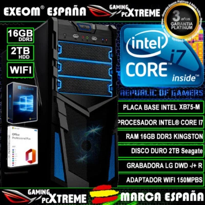 Ordenador Gaming Pc Intel Core i7 16GB DDR3 2TB HDD Wifi Sobremesa Windows 10 - Imagen 1 de 4