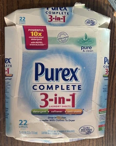 Purex Complete 3in1 Laundry Sheets Pure & Clean 11 Loads Detergent - OPEN BOX - Picture 1 of 2