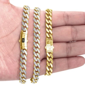 10k Yellow Gold 7.5mm Monaco Miami Cuban Link Diamond Cut Pave Chain Bracelet 7" - Picture 1 of 8