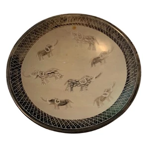 African Elephant Soapstone Bowl Tribal Design Gray Brown Black Tusk Read Vintage - Picture 1 of 6