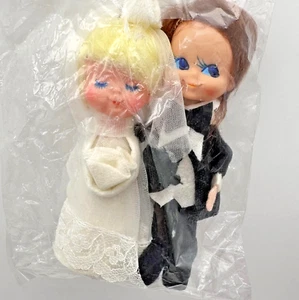Vintage Bride & Groom Pixie Felt Rubber Heads Adorable Elf Elves Mid Cent - Picture 1 of 16
