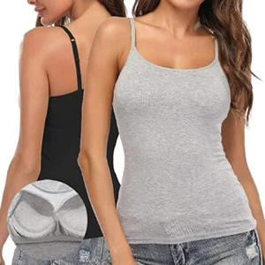 Women's Built in Shelf Bra Plain Cami Vest Camisole Ladies Stretchy Tank Tops - Picture 1 of 31