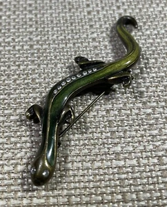 Vintage Lizard Gecko Skink Green Enamel Crystal Brooch/Pin - Picture 1 of 5