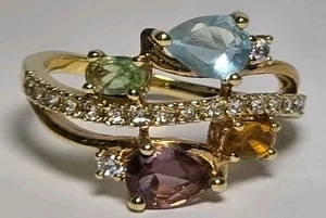 Vintage Designer NVC Multi Gem Gold Vermeil Over Sterling Silver Ring Sz 9 (J2) - Picture 1 of 7
