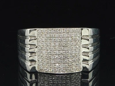 Diamond Fashion Ring Mens 14K White Gold Round Pave Textured Pinky Band 0.44 Ct - Image 1 of 4