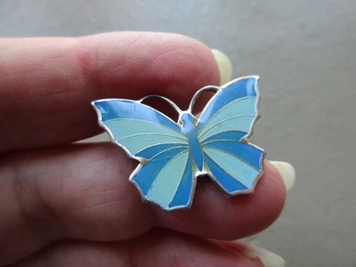 LINDO BROCHE VINTAGE RETRO TONO PLATA ESMALTE AZUL MARIPOSA INSECTO BONITA IDEA DE REGALO Foto 1 de 2