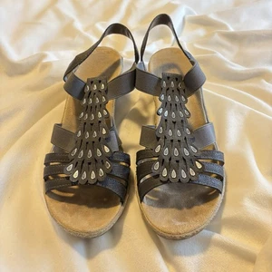 Rieker Fanni Sandale Damen 7/38 Absatz Espadrille Gummiband Metall Antistress - Bild 1 von 7