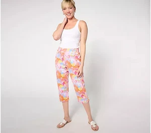 Quacker Factory French Terry Printed Capri Pant Multi 1X A636680 - Picture 1 of 3