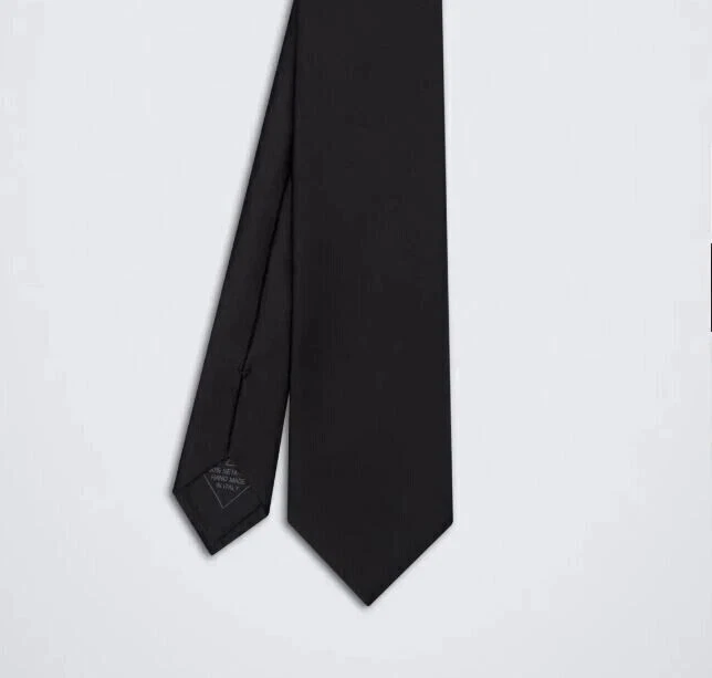 $490 BRIONI Lux Essential Solid Black Satin XL Necktie Silk TIE ITALY handmade - Image 1 of 4
