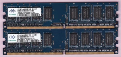 2GB 2x1GB PC2-6400 DDR2-800 NANYA NT1GT64U88D0BY-AD BLUE DESKTOP RAM MEMORY KIT - Image 1 of 4