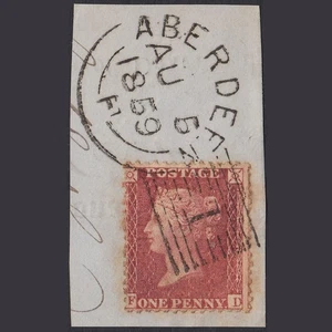 E27_26 GB QV 1857 1d ROSE-RED PLATE 56 SG40-C10(1) FD GU ABERDEEN 1 ON PIECE - Picture 1 of 2