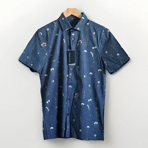 Perry Ellis Men's Blue Floral Print Stretch Shirt –  Size Small NWT - Picture 1 of 10