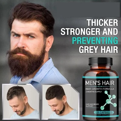 Hair Growth Vitamins For Men - Anti Hair Loss Pills. Regrow Hair & Beard.120caps - Image 1 of 4