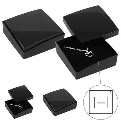 Jewellery Box Black Ring Necklace Pendant Earrings Bracelet Gift Foam Padded New - Image 1 of 4