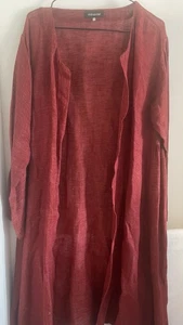 Eskandar FLAME RED Fine Gauze Open Weave Linen Kimono coat  - Picture 1 of 2