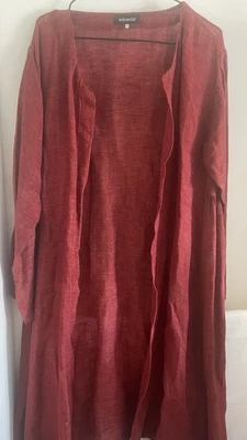 Eskandar FLAME RED Fine Gauze Open Weave Linen Kimono coat  - Image 1 of 2