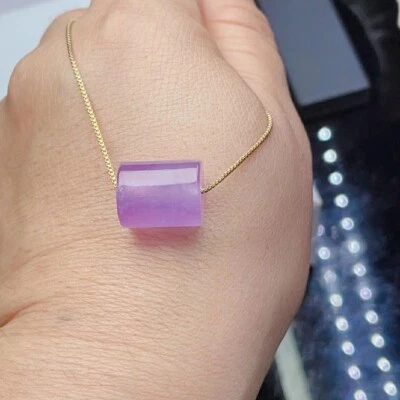 Cuentas de jadeíta jade púrpura hielo natural amuleto de la suerte colgante y collar joyería 转运珠 Foto 1 de 4