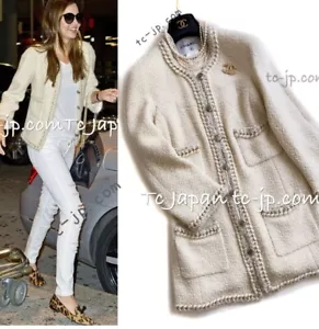 $9K CHANEL 11A 11A Ivory Gold Chain Trim Wool Tweed Jacket Coat by Karl 36 38 - Picture 1 of 15