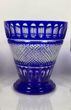 Crystal Cobalt Blue Cut To Clear Champagne Ice Bucket Or Vase Large 10.5” Tall