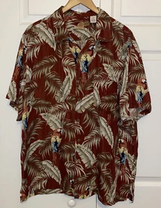 Caribbean Pineapple Men’s XL HAWAIIAN Palm Shirt 100% Silk/Linen Parrot Aloha - Bild 1 von 10