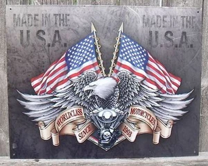 Sign American Eagle Flag Motorcycle USA Since 1903 Patriotic New Metal 12 1/2x16 - Picture 1 of 6